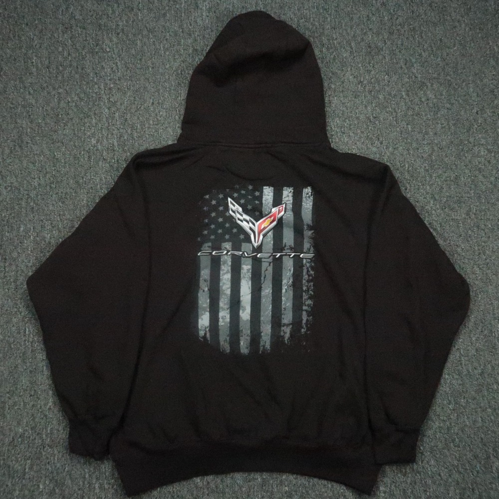 JH Design Hoodie Men XXL Black Pullover Corvette GM Pockets Racing Jeff Hamilton